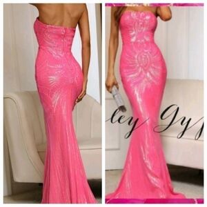 Strapless Mermaid Style Hot Pink Formal Evening Gown